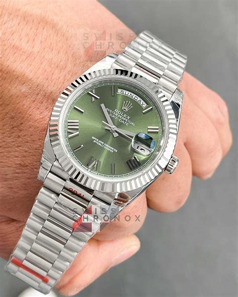 rolex day date white gold green dial review|rolex day date 228238.